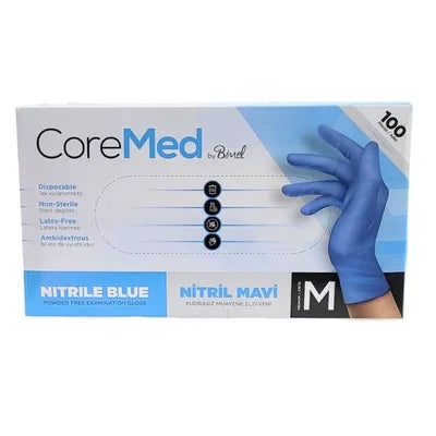 Bimel Core-Med Mavi Çok Amaçlı Nitril Muayene Eldiveni (1 Koli - 20 Kutu)