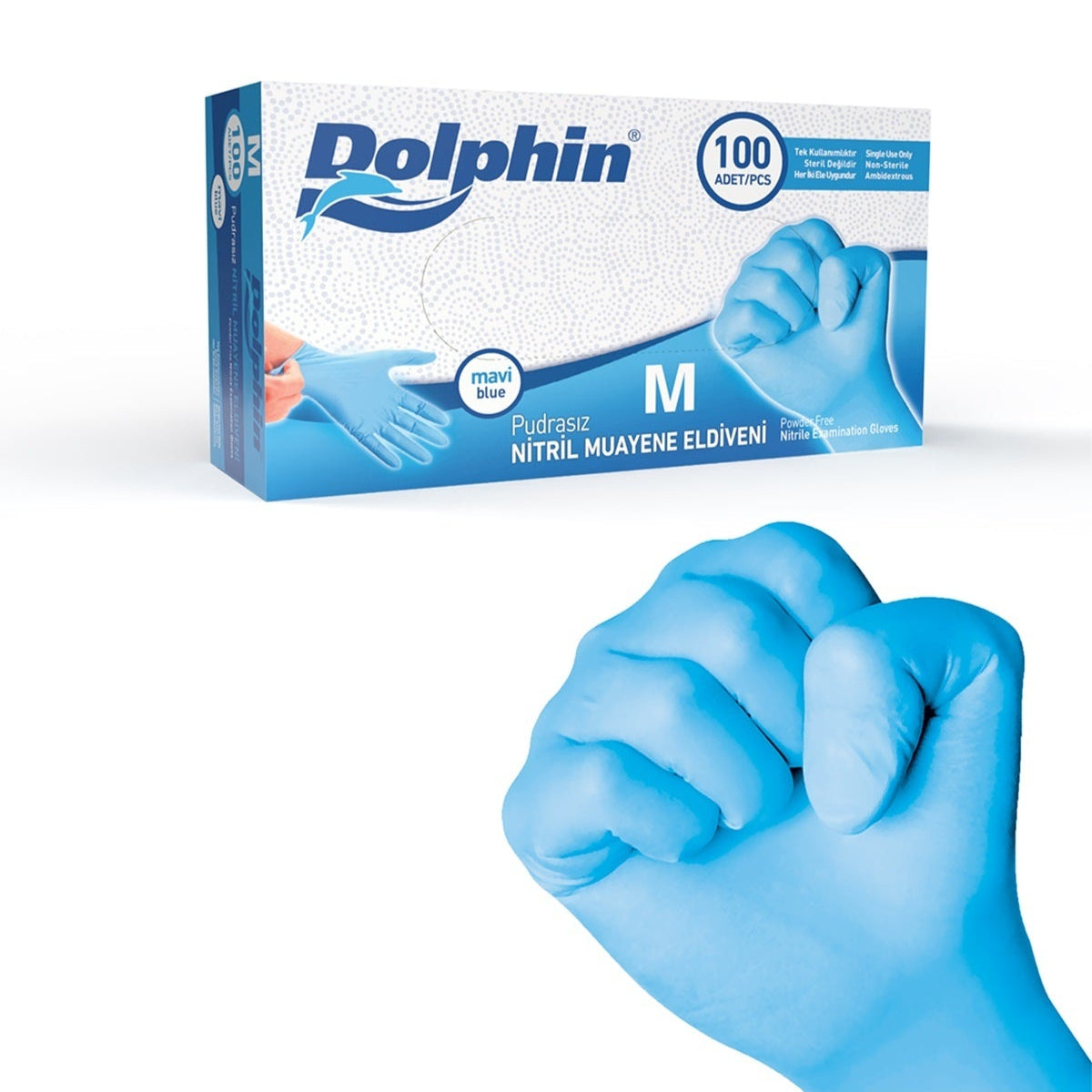 Dolphin MAVİ Çok Amaçlı Nitril Muayene Eldiveni (1 Koli - 20 Kutu)