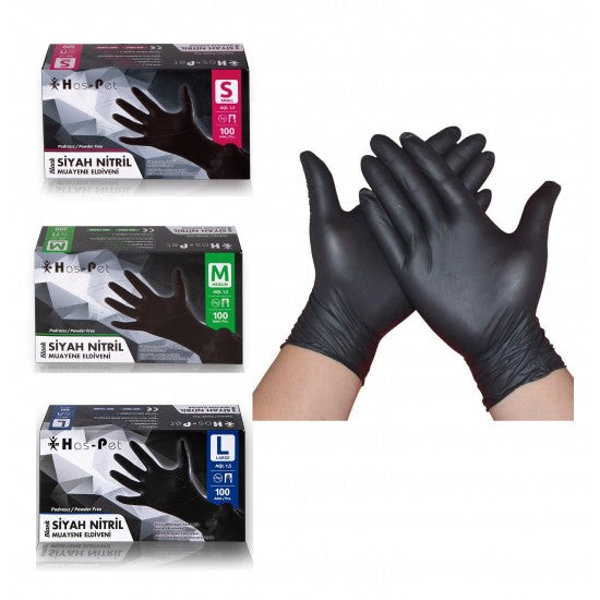 HASPET Siyah Çok Amaçlı Nitril Muayene Eldiveni (1 Koli - 20 Kutu)